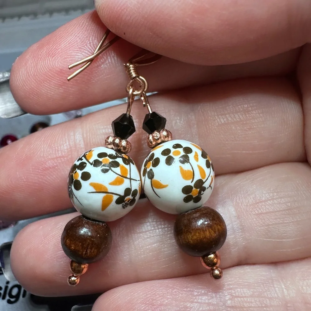 Floral Beaded Earrings with Gold Accents